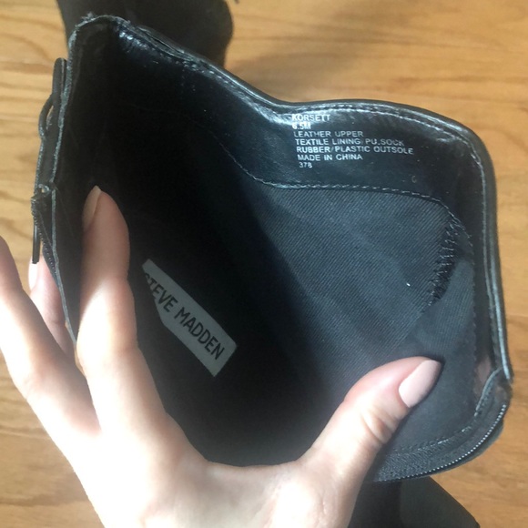 NWOT Black LEATHER Steve Madden peeptoe heels 6.5 - Picture 5 of 7